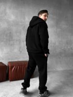 Мужской Базовый Теплый Черный Спортивный Костюм с Начесом на Молнии (Зипка + Штаны)