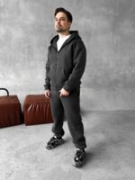 Мужской Базовый Теплый Графитовый Спортивный Костюм с Начесом на Молнии (Зипка + Штаны)