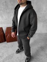 Мужской Базовый Теплый Графитовый Спортивный Костюм с Начесом на Молнии (Зипка + Штаны)