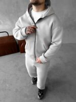 Мужской Базовый Теплый Серый Спортивный Костюм с Начесом на Молнии (Зипка + Штаны)