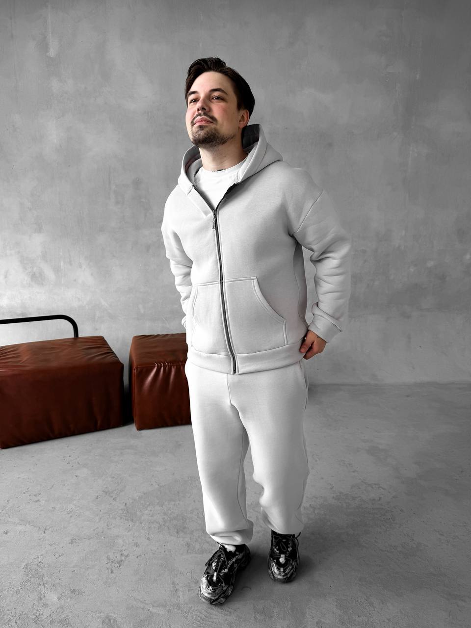 photo_2025-10-28_18-56-46 Мужской Базовый Теплый Серый Спортивный Костюм с Начесом на Молнии (Зипка + Штаны)
