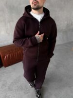 Мужской Базовый Теплый Коричневый Спортивный Костюм с Начесом на Молнии (Зипка + Штаны)