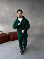 Мужской Базовый Теплый Зеленый Спортивный Костюм с Начесом на Молнии (Зипка + Штаны)