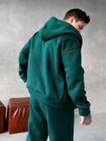 Мужской Базовый Теплый Зеленый Спортивный Костюм с Начесом на Молнии (Зипка + Штаны)