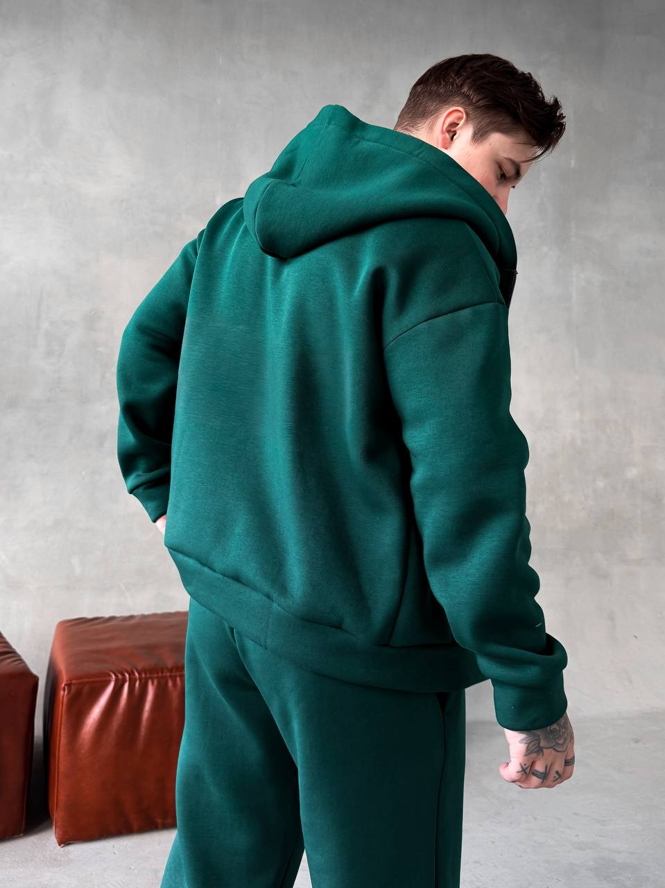 photo_2025-10-28_18-56-53 Мужской Базовый Теплый Зеленый Спортивный Костюм с Начесом на Молнии (Зипка + Штаны)
