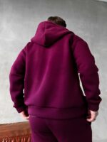 Мужской Базовый Теплый Бордовый Спортивный Костюм с Начесом на Молнии (Зипка + Штаны)