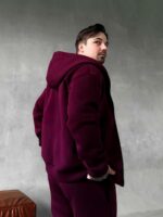 Мужской Базовый Теплый Бордовый Спортивный Костюм с Начесом на Молнии (Зипка + Штаны)