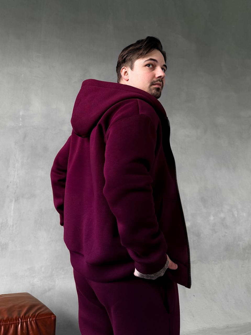 photo_2025-10-28_18-56-55 Мужской Базовый Теплый Бордовый Спортивный Костюм с Начесом на Молнии (Зипка + Штаны)
