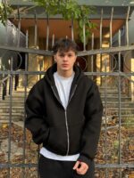 Мужская Черная Зип Кофта Оверсайз - Худи Свободного Кроя на Молнии