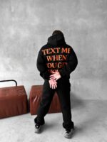 Мужской Теплый Черный Спортивный Костюм с Надписью на Спине - Толстовка Штаны с Начесом