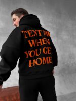 Мужской Теплый Черный Спортивный Костюм с Надписью на Спине - Толстовка Штаны с Начесом