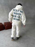 Мужской Теплый Молочный Спортивный Костюм с Надписью на Спине - Толстовка Штаны с Начесом