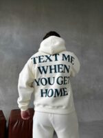 Мужской Теплый Молочный Спортивный Костюм с Надписью на Спине - Толстовка Штаны с Начесом