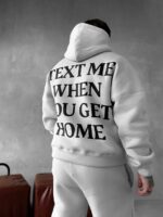 Мужской Теплый Серый Спортивный Костюм с Надписью на Спине - Толстовка Штаны с Начесом