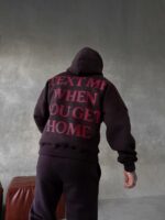 Мужской Теплый Коричневый Спортивный Костюм с Надписью на Спине - Толстовка Штаны с Начесом