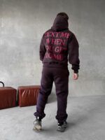 Мужской Теплый Коричневый Спортивный Костюм с Надписью на Спине - Толстовка Штаны с Начесом