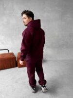 Мужской Базовый Теплый Бордовый Спортивный Костюм с Принтом – Толстовка Штаны с Начесом