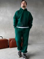 Мужской Базовый Теплый Зеленый Спортивный Костюм с Принтом – Толстовка Штаны с Начесом