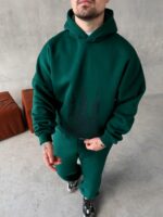 Мужской Базовый Теплый Зеленый Спортивный Костюм с Принтом – Толстовка Штаны с Начесом