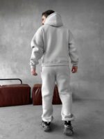 Мужской Базовый Теплый Серый Спортивный Костюм с Принтом – Толстовка Штаны с Начесом