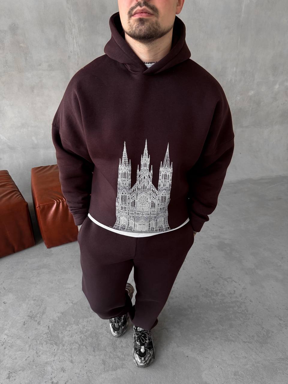 photo_2025-10-30_22-21-45 Мужской Базовый Теплый Коричневый Спортивный Костюм с Принтом – Толстовка Штаны с Начесом