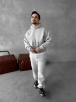 Мужской Базовый Теплый Серый Спортивный Костюм с Принтом – Толстовка Штаны с Начесом