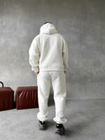 Мужской Базовый Теплый Молочный Спортивный Костюм с Принтом – Толстовка Штаны с Начесом