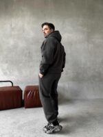 Мужской Базовый Теплый Графитовый Спортивный Костюм с Принтом – Толстовка Штаны с Начесом