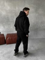 Мужской Базовый Теплый Черный Спортивный Костюм с Принтом - Толстовка Штаны с Начесом