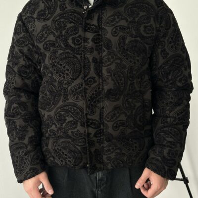 Мужская Зимняя Черная Дутая Куртка Пуфер в Этнический Узор