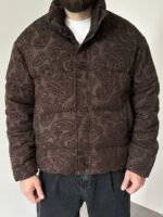 Мужская Зимняя Коричневая Дутая Куртка Пуфер в Этнический Узор