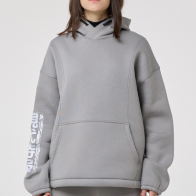 Женское Утепленное Серое Худи Оверсайз на Флисе с Вшитой Балакловой и Вышивкой