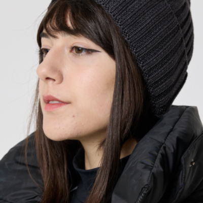 Женская Базовая Графитовая Шапка в Широкий Рубчик с Отворотом