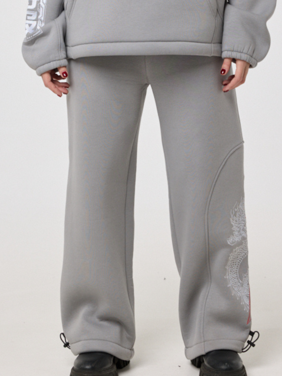 abb2a8c237e2c476ff02 Женские Утепленные Широкие Серые Спортивные Штаны с Вышивкой