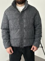 Мужская Зимняя Серая Дутая Куртка Пуфер в Этнический Узор