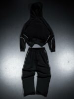 Мужской Черный Спортивный Костюм Оверсайз с Фиксаторами и Кантом (Худи + Штаны)