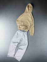 Мужской Спортивный Костюм Оверсайз с Фиксаторами и Кантом - Бежевое Худи + Серые Штаны