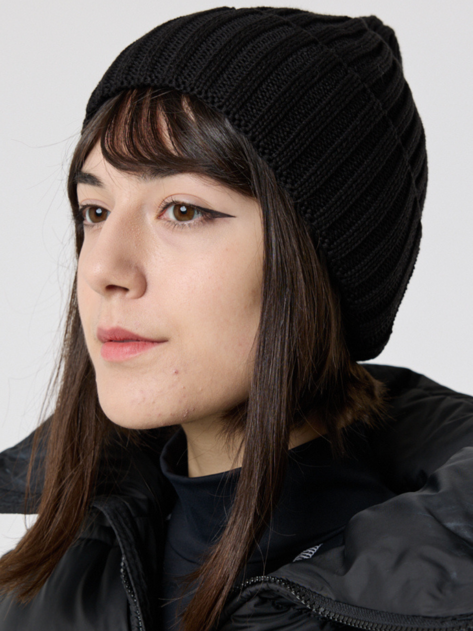 ebed13cd1c3fc01f1dc9 Женская Базовая Черная Шапка в Широкий Рубчик с Отворотом