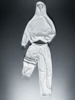 Мужской Белый Спортивный Костюм Оверсайз с Фиксаторами и Кантом (Худи + Штаны)