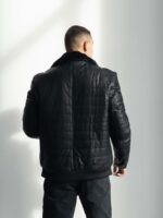 Мужская Теплая Черная Дубленкам на Молнии - Стеганая Кожаная Куртка на Меху