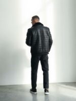 Мужская Теплая Черная Дубленкам на Молнии - Стеганая Кожаная Куртка на Меху