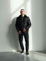 Мужская Теплая Черная Дубленкам на Молнии - Стеганая Кожаная Куртка на Меху