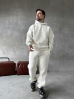 Мужской Базовый Теплый Молочный Спортивный Костюм с Начесом (Толстовка + Штаны)