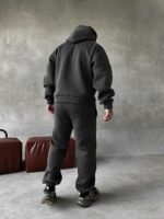Мужской Базовый Теплый Графитовый Спортивный Костюм с Начесом (Толстовка + Штаны)