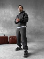 Мужской Базовый Теплый Графитовый Спортивный Костюм с Начесом (Толстовка + Штаны)