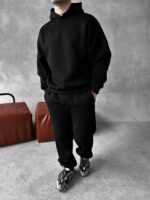 Мужской Базовый Теплый Черный Спортивный Костюм с Начесом (Толстовка + Штаны)