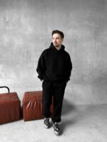 Мужской Базовый Теплый Черный Спортивный Костюм с Начесом (Толстовка + Штаны)