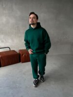 Мужской Базовый Теплый Зеленый Спортивный Костюм с Начесом (Толстовка + Штаны)
