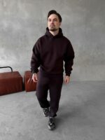 Мужской Базовый Теплый Коричневый Спортивный Костюм с Начесом (Толстовка + Штаны)