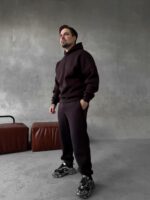 Мужской Базовый Теплый Коричневый Спортивный Костюм с Начесом (Толстовка + Штаны)